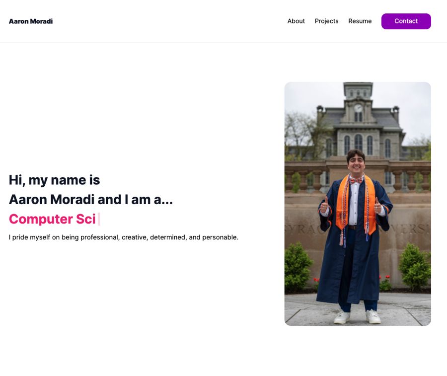 Screenshot of the first version of aaronmoradi.com
